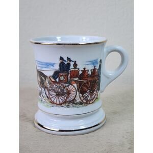 Mustache Shaving Mug Gold Rim 4" Porcelain Fireman Horse-Drawn Wagon Fire Engine
